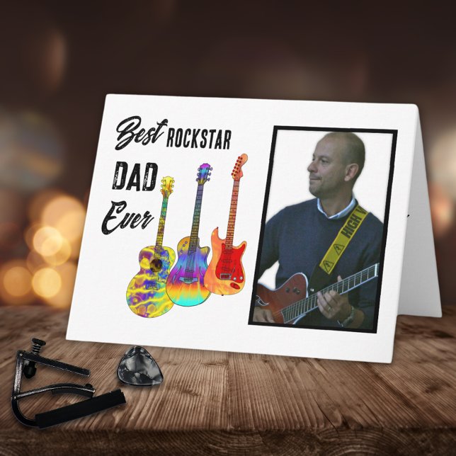 Vatertag Gitarre Vater Custom Foto Karte (Best rockstar dad ever custom photo Father’s Day greetings card)