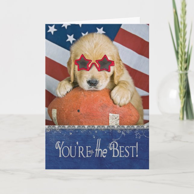 Vatertag-goldener Retriever-Welpe Karte (Vorderseite)