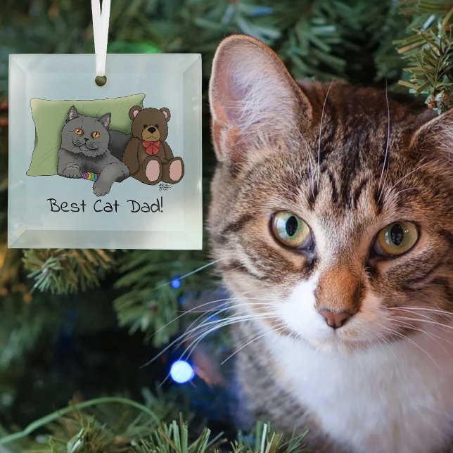 Vatertag Graue Katze Ornament Aus Glas (Von Creator hochgeladen)
