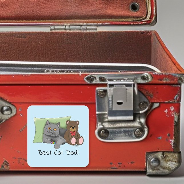 Vatertag Graue Katze Quadratischer Aufkleber (Von Creator hochgeladen)