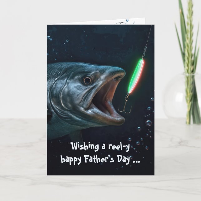 Vatertag Großer Fisch mit Neon-Köder Karte (Vorderseite)
