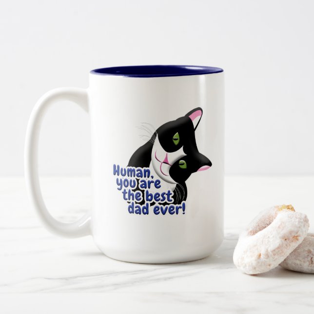 Vatertag Katze Zweifarbige Tasse (Mit Donut)