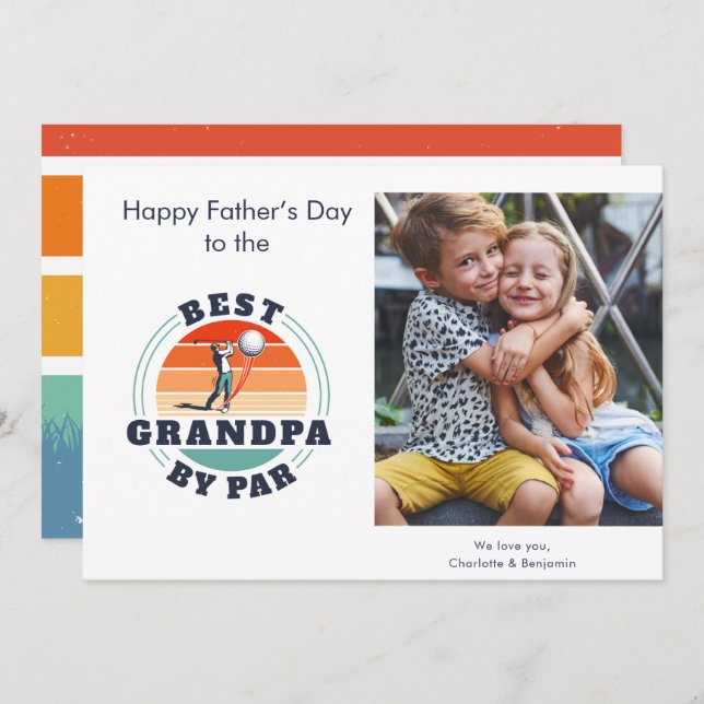 Vatertag Kinder Foto Retro Golf Vater Mitteilungskarte (Vorne/Hinten)
