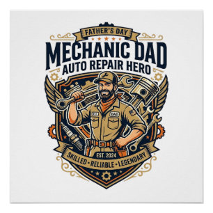 Vatertag Mechaniker Vater Shirt Lustig Arbeitender Poster