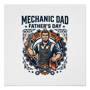 Vatertag Mechaniker Vater Shirt Lustiges Arbeitend Poster