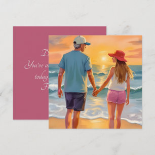 Vatertag mit Tochter am Strand Feiertagskarte