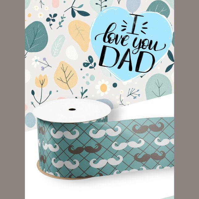 Vatertag Modernes Braun & Aquamarine Mustache Satinband (Father's Day Modern Brown & Teal Moustache Satin)