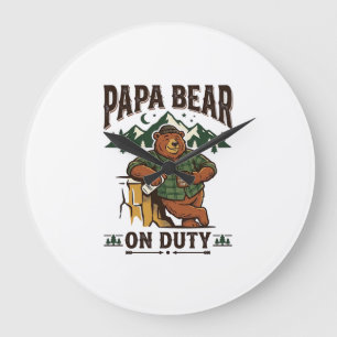 Vatertag Papa Bär Im Dienst Shirt Lustiges Tier Da Große Wanduhr
