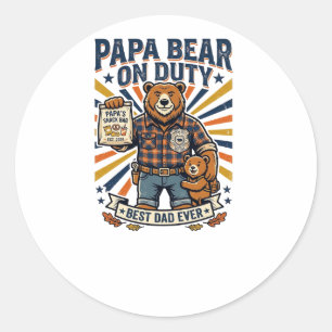 Vatertag Papa Bär Im Dienst Shirt Lustiges Tier Da Runder Aufkleber