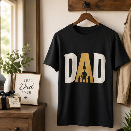 Vatertag Papa Silhouette mit Kindern Schwarz Gold T-Shirt