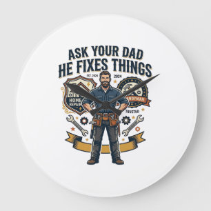 Vatertag Reparatur Papa Shirt Frag Deinen Papa Er Große Wanduhr