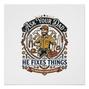 Vatertag Reparatur Papa Shirt Frag Deinen Vater Er Poster