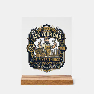 Vatertag Reparatur Papa T-Shirt Frag Deinen Papa E Acrylschild