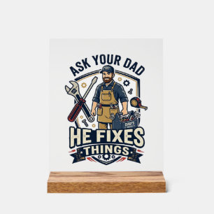 Vatertag Reparatur Papa T-Shirt Frag Deinen Papa E Acrylschild
