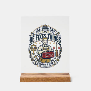 Vatertag Reparatur Papa T-Shirt Frag Deinen Papa E Acrylschild