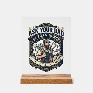 Vatertag Reparatur Papa T-Shirt Frag Deinen Papa E Acrylschild