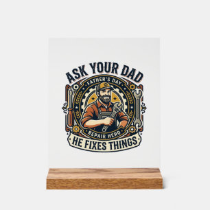 Vatertag Reparatur Papa T-Shirt Frag Deinen Papa E Acrylschild