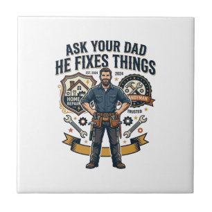Vatertag Reparatur Papa T-Shirt Frag Deinen Papa E Fliese