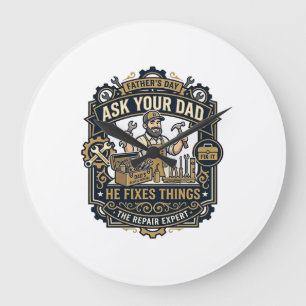 Vatertag Reparatur Papa T-Shirt Frag Deinen Papa E Große Wanduhr