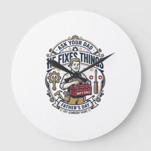 Vatertag Reparatur Papa T-Shirt Frag Deinen Papa E Große Wanduhr