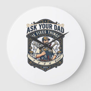 Vatertag Reparatur Papa T-Shirt Frag Deinen Papa E Große Wanduhr