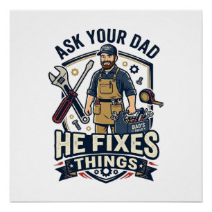 Vatertag Reparatur Papa T-Shirt Frag Deinen Papa E Poster