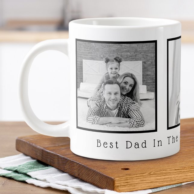 Vatertag Schwarz und Weiß 3 Fotos Jumbo-Tasse (Father's Day Black and White 3 Photos Giant Coffee Mug)