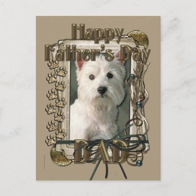 Vatertag - Steinpfähle - West Highland Terrier Postkarte (Vorderseite)