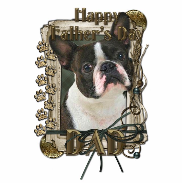 Vatertag - Steintatzen - Boston-Terrier - Vater Freistehende Fotoskulptur (Vorne)