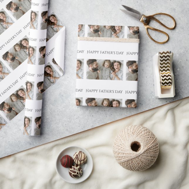 Vatertag Umschlagpapier mit 3 Fotos & Text Geschenkpapier (Kunsthandwerk)