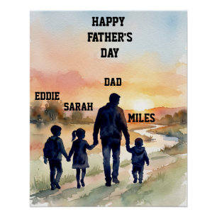 Vatertag-Wasserfarben-Familien-Sonnenuntergang Poster