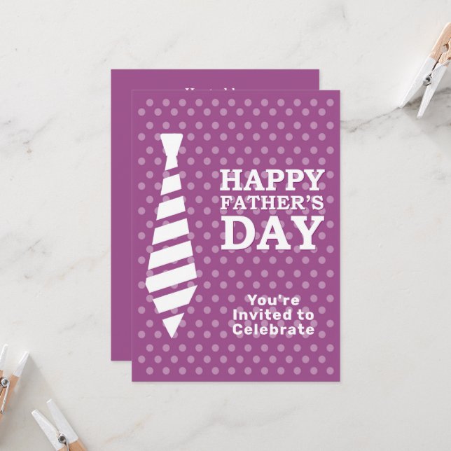 Vatertag Weiße Krawatte Lila Dots Abendessen Party Einladung (Vorderseite/Rückseite Beispiel)