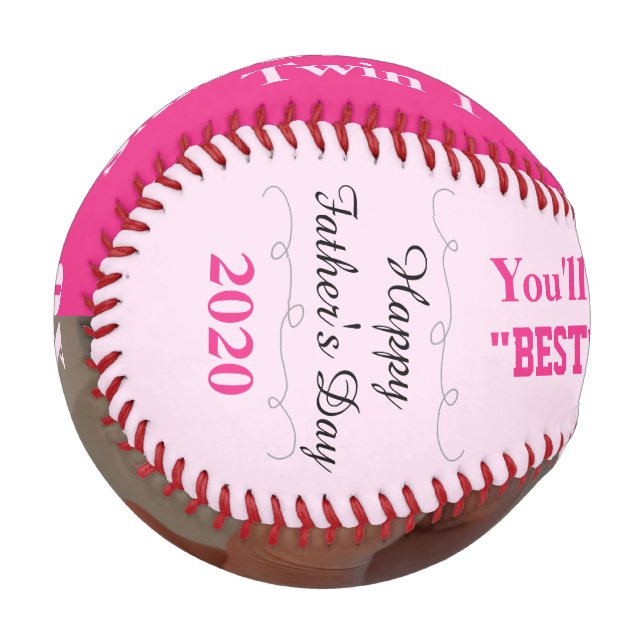 Vatertag Zwillingsmädchen Rosa Foto Baseball (Vorderseite Links)
