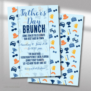 Vatertags-Brunch mit hellblauen Icons Einladung