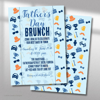 Vatertags-Brunch mit hellblauen Icons Einladung