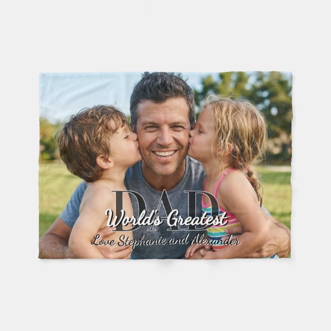 Vatertagsscript Weltbester Vater Foto Fleecedecke (Vorderseite (Horizontal))
