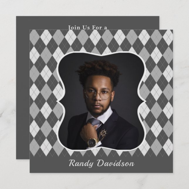 Vathers Day Custom Foto Grau Raute Dinner Party Einladung (Vorne/Hinten)
