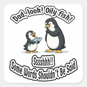Vati und Baby Pinguin Lustiger Öl-Witz Süßes Tier  Quadratischer Aufkleber