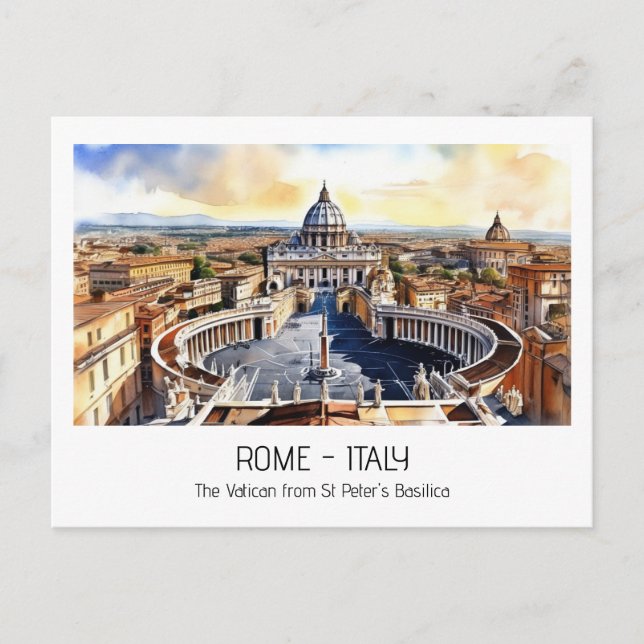 Vatikan aus St Peters Aquarell Sehenswürdigkeit Postkarte (Vorderseite)
