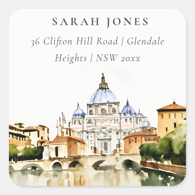 Vatikanstadt Rom Italien Wasserfarben Landschaftsa Quadratischer Aufkleber (Vorderseite)
