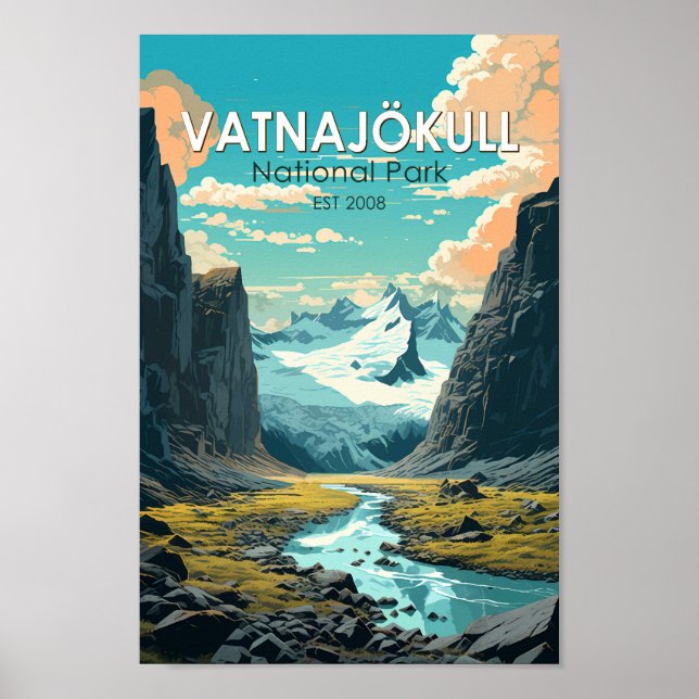 Vatnajokull Nationalpark Island Reisen Vintag Poster (Vorne)