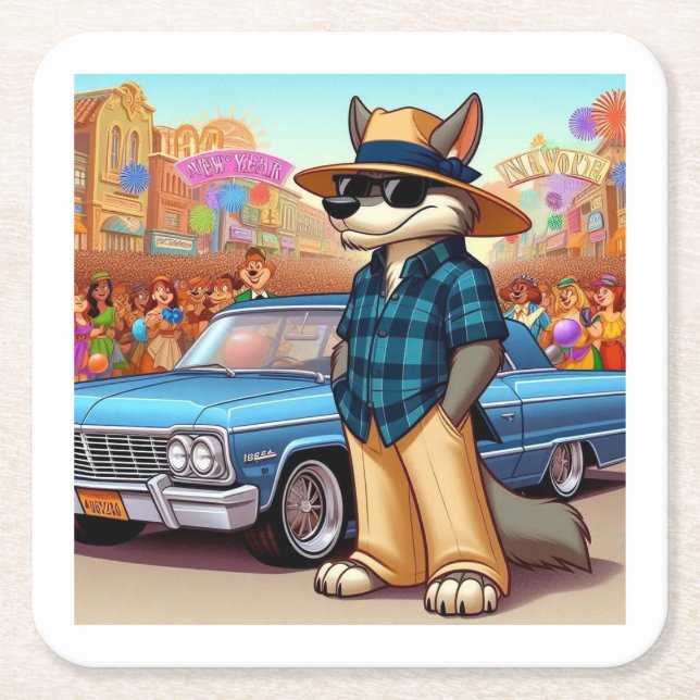 Vato Lobo "Neujahr" Rechteckiger Pappuntersetzer (Vorderseite)