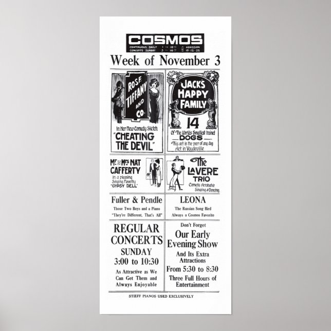 Vaudeville 1913 Vintages Lineup Zeitung und Plakat (Vorne)