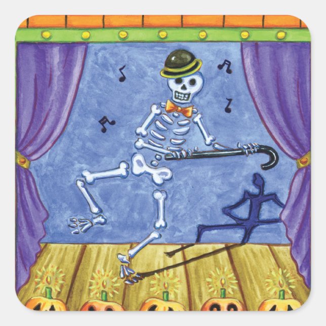 Vaudeville Skeleton Quadratischer Aufkleber (Vorderseite)