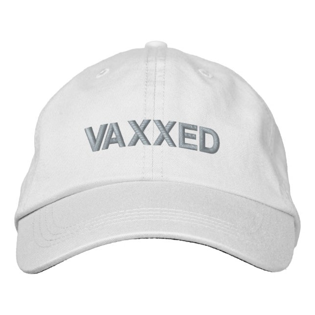 Vaxxed, geimpft, rosa und weiß bestickte baseballkappe (Vorderseite)