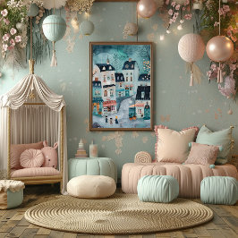 Vecindario Encantador: Paisaje Folk y Naive Colori Poster