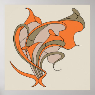 Vector Art Nouveau Blumenelegant auf grau, quadrat Poster