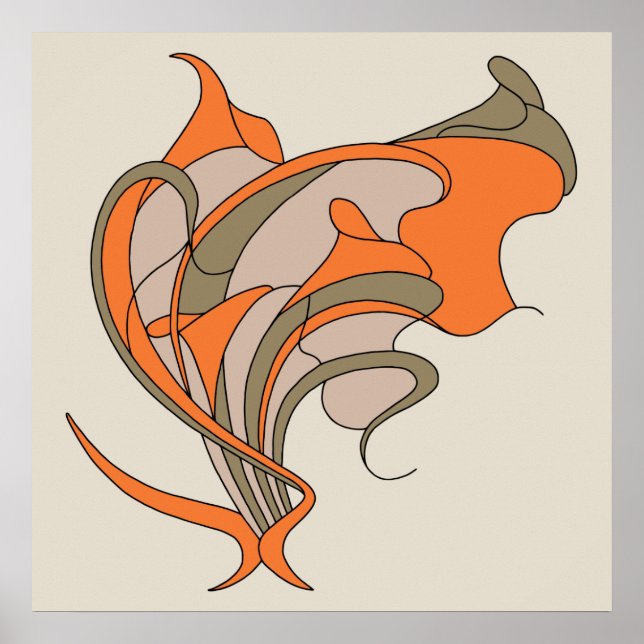 Vector Art Nouveau Blumenelegant auf grau, quadrat Poster (Vorne)