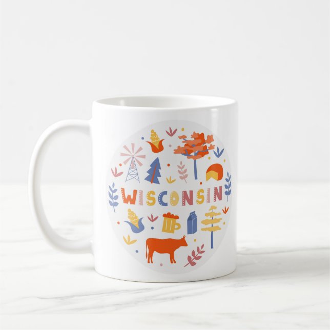 Vector Art Wisconsin Theme Staat Symbole Kaffeetasse (Links)