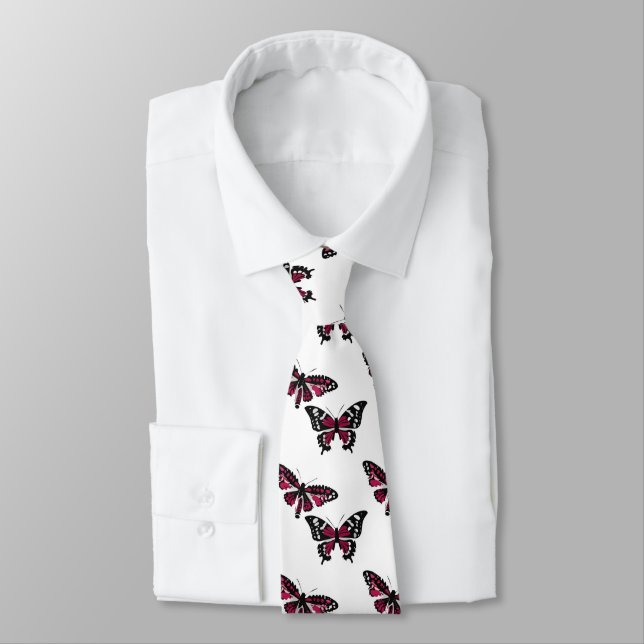 Vector Black and Pink Butterfly Pattern Krawatte (Gebunden)